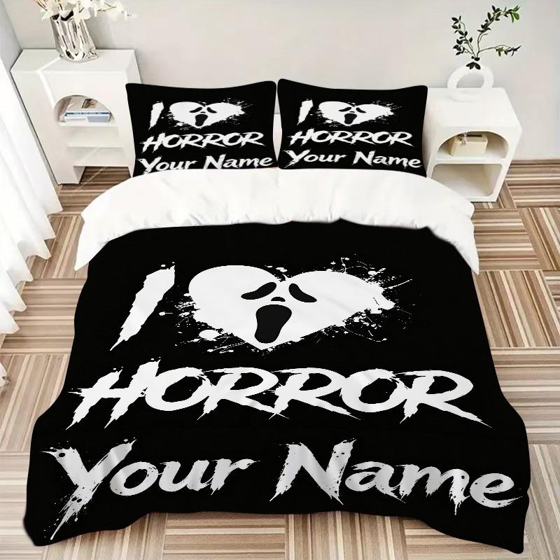 Custom Horror Heart Ghost Graphic Bedding Set Personalized Washable Custom 3Pcs Duvet Cover Pillowcases Soft Microfiber Home Bedroom Gift