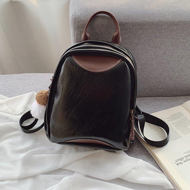 Double backpack bag women's new college style splicing contrasting colors trendy fashion versatile pu backpack