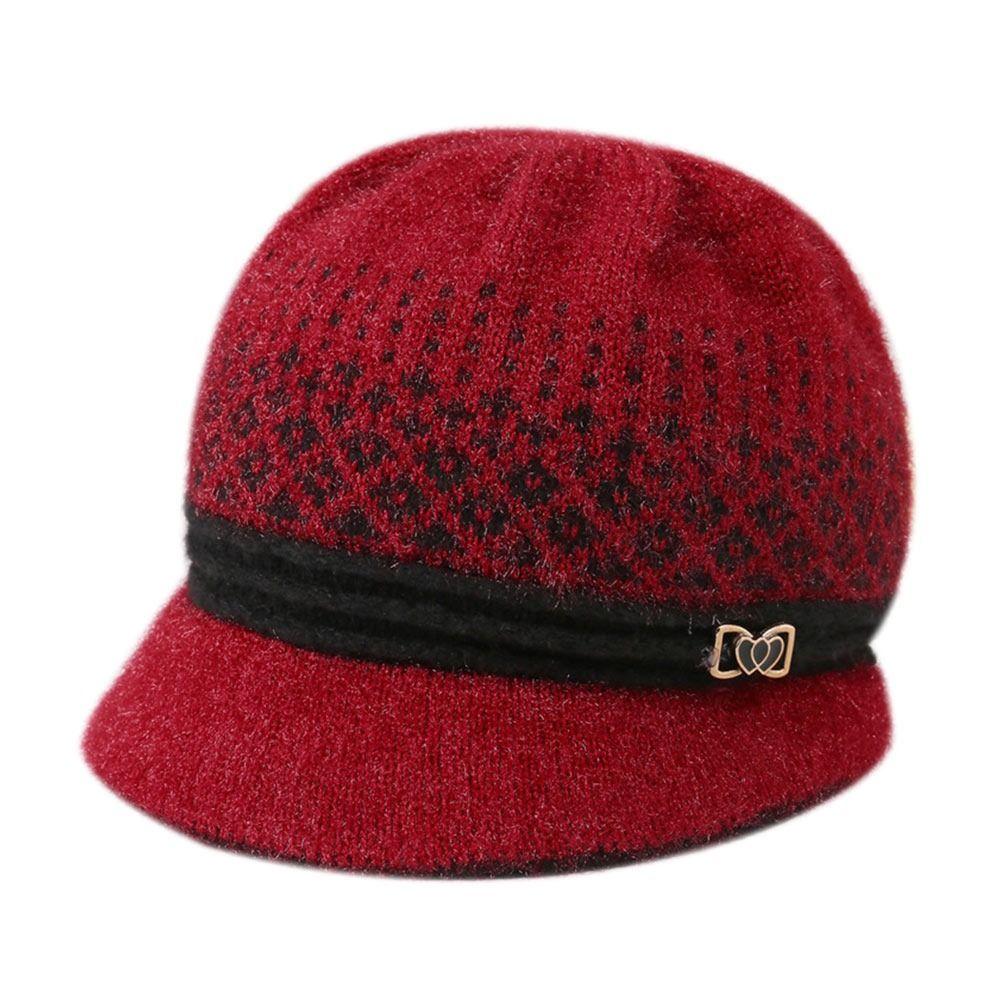 Soft Knitted Hat Thickened Autumn Winter Hat Skullies Beanies Cap  Middle-aged And Elderly красный