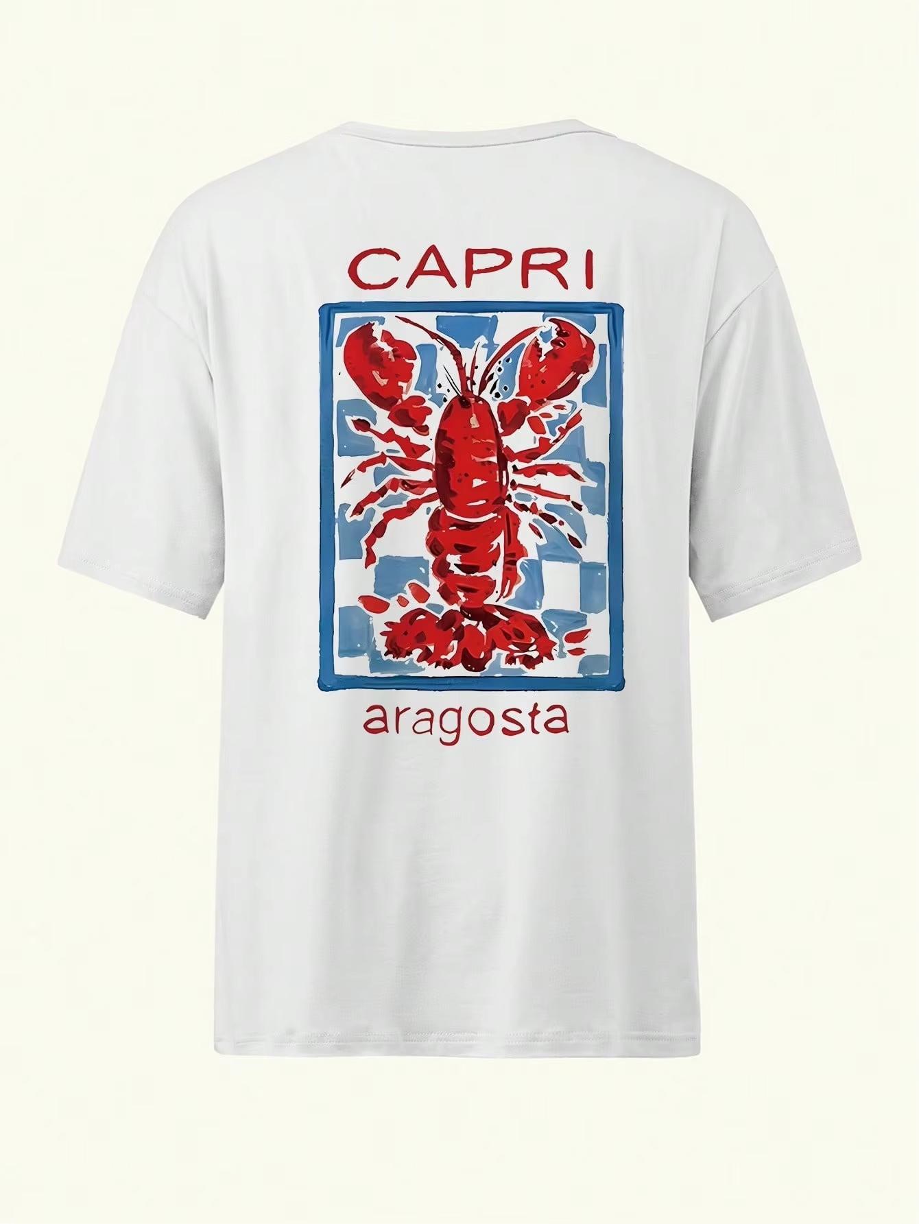 Lobster print casual short sleeve oversized t-shirt for women men summer fun summer t-shirts comfortable and breathable 3XL