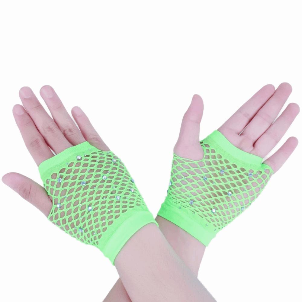 

Elastic Fishnet Fingerless Gloves Black White Mesh Lace Gloves Party Long Gloves Women s Fashion Short Green