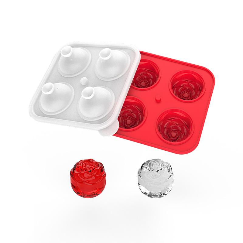 Rose-Shaped Ice Tray 4-Cube  Ball Silicone Mold Whiskey-Friendly Home  Maker Food-Grade Silicone  Cube Maker