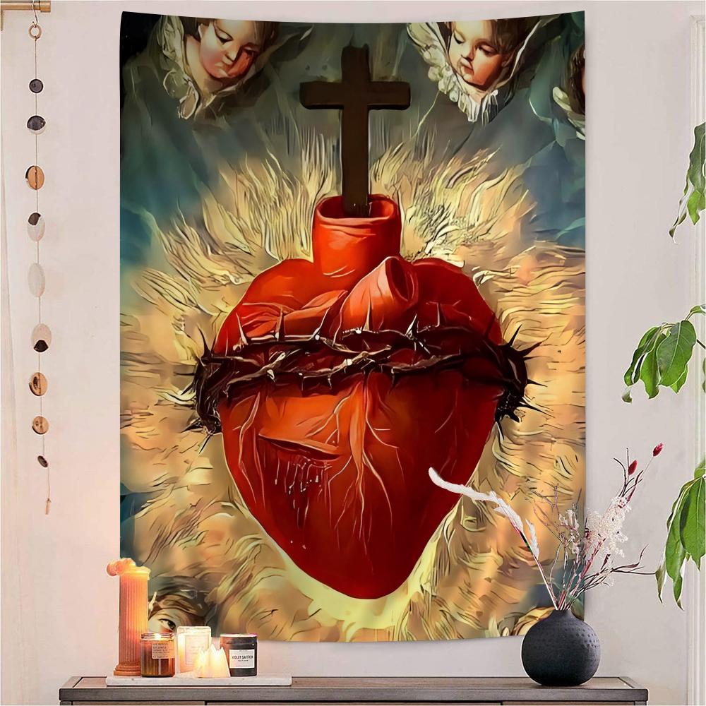 Sacred Heart of Jesus Canvas Painting Mary Hanging Bohemian Tapestry Cheap Hippie Wall Hanging Bohemian Wall Tapestrie