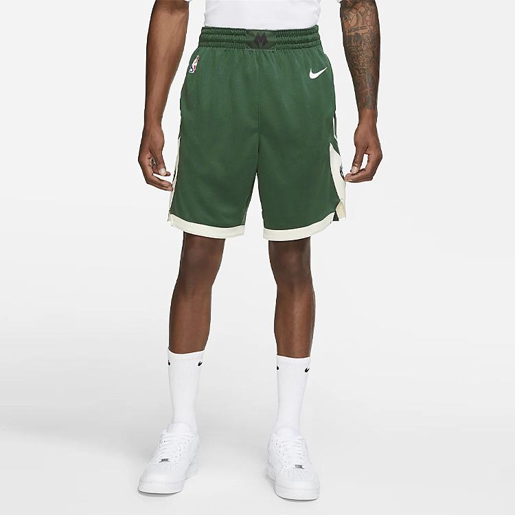Nike NBA Swingman Milwaukee Bucks Icon Edition Shorts Green/White/Cream Men Streetwear AJ5623-323