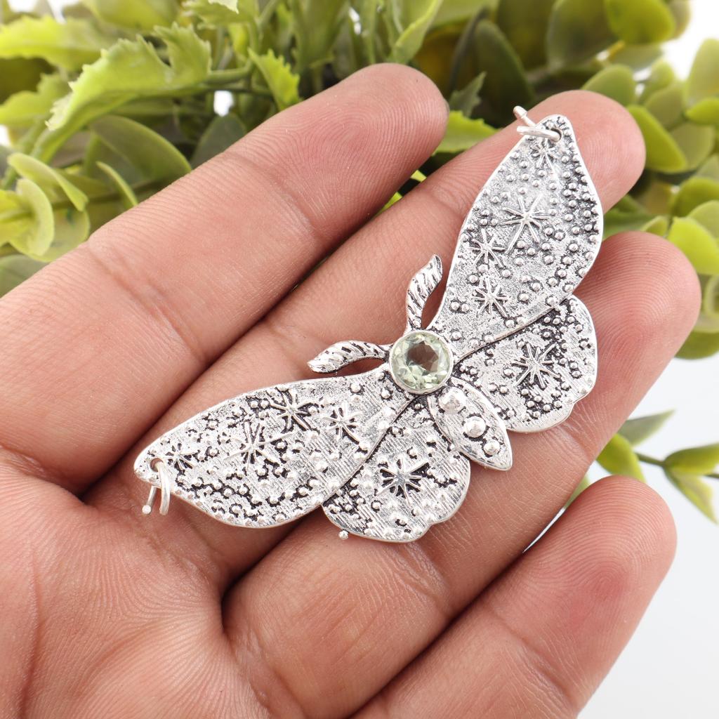 Green Amethyst Gemstone Pendant, 925 Solid Sterling Silver Pendant, Handmade Antique Jewelry, Gift For Mother Day