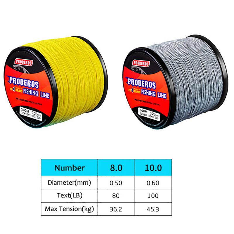 300M 4 Fili Trecciato in PE Filo da Pesca Multifilamento Filo per Pesca alla Roccia Linea Principale 80/100Lb Cavo Attrezzatura da Pesca Filo da Pesca per Mare