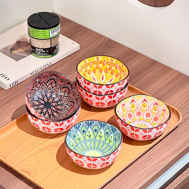 3/6PCS Bohemian Ceramic Sauce Bowls - Small Dishes for Home Cooking, Sushi, BBQ,Snacks | Dishwasher/Microwave Safe for Home