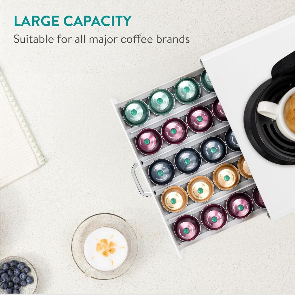 Navaris Capsule Holder Drawer Storage Coffee Capsules Espresso Machine Storage Case Rack Drawer Storage Slim White - - 40.1x23.6x5.8cm
