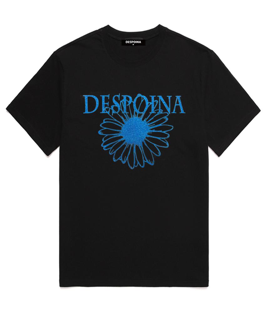 Ujeu Glitter Flower Short Sleeve T-Shirt (Dpts002) Black/S.Blue