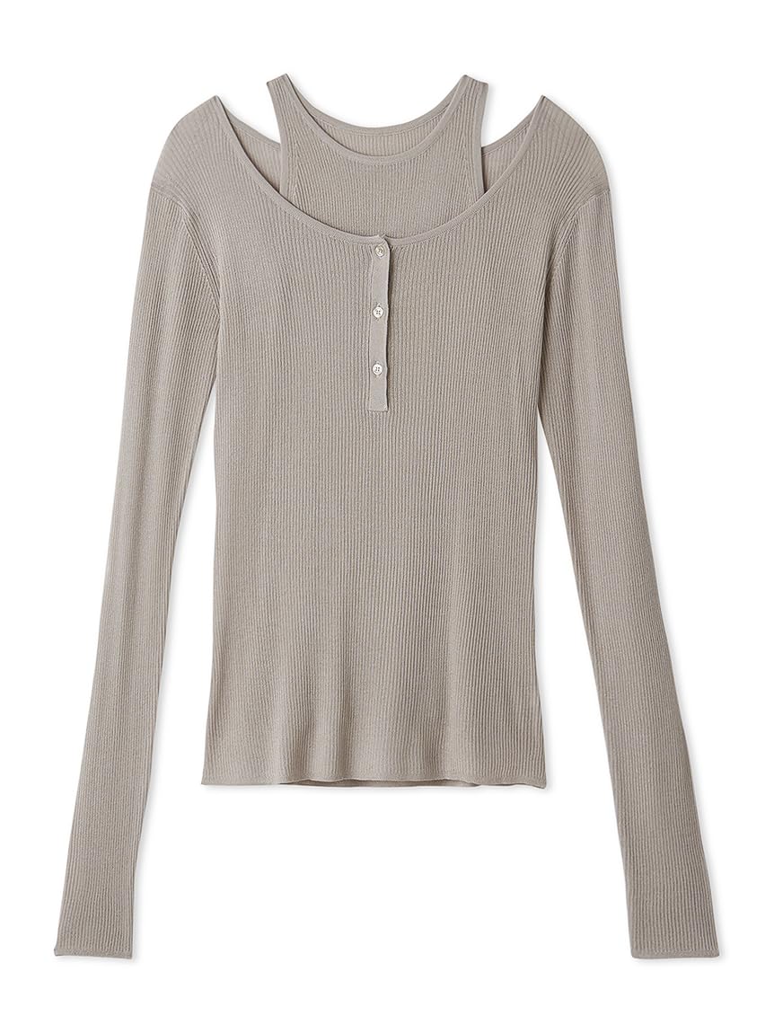 ИДЕНТИФИКАТОР FRAY. Слоистый полупрозрачный вязаный топ с воротником- Henley FWNT251119BEGF