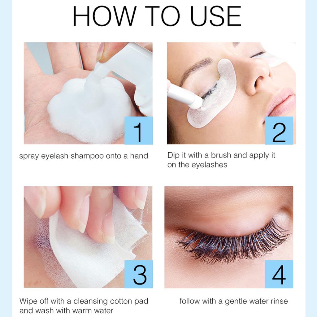 50ml Čistič řas Šampon na prodlužování řas Štěteček Pěna Čistič řas pro prodloužení & Přírodní řasy Odličovač Salonové Domácí použití