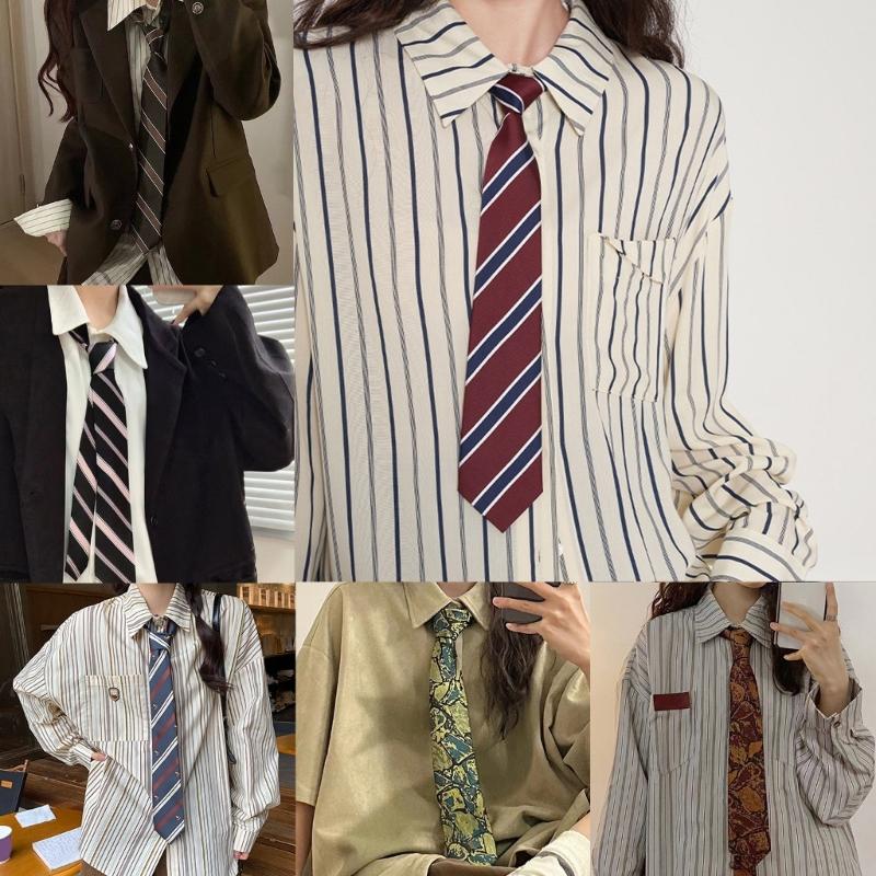 Lazy Tie Hand-tied Neckties Japanese Style Striped Collar Tie for School Shirt