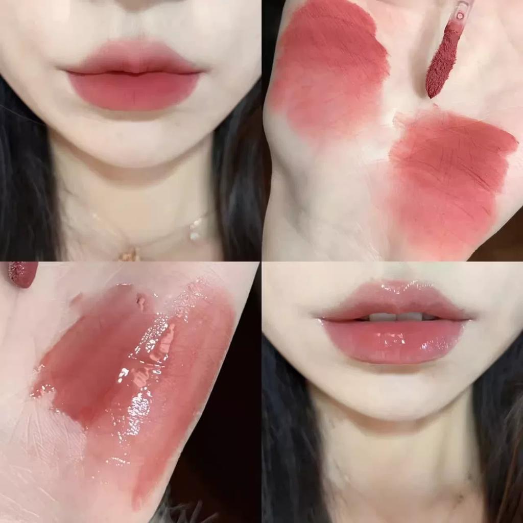 [Mirror + Matte] Double-Headed Lip Lacquer Transparent Water and Light Sense Low Saturation Lip Mud Pseudo Plain Lipstick White Student
