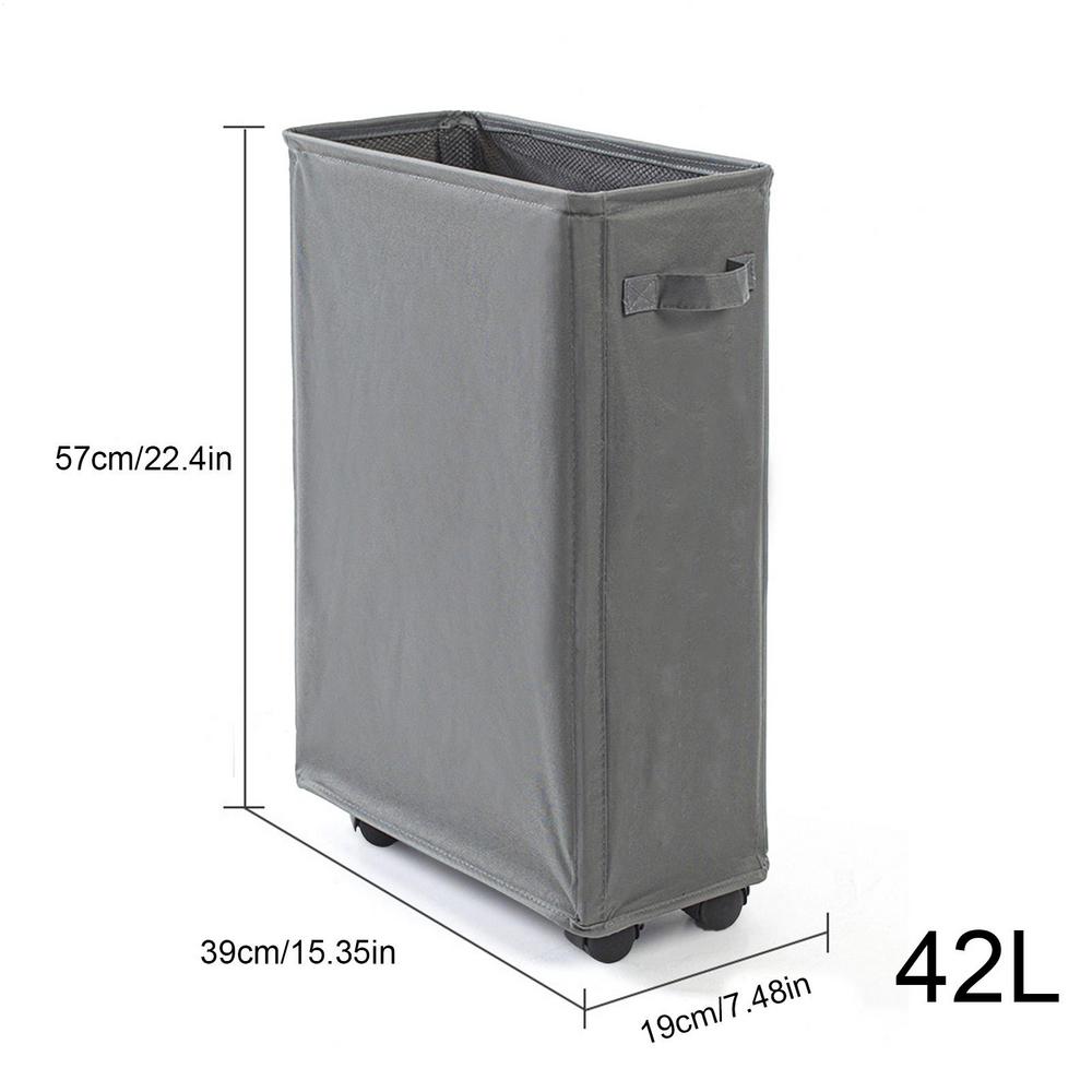 

Flodable Laundry Baskets Large Slim Folding Hamper On Wheels 42L Freestanding Narrow Corner Bin With Handle Dirty Clothes темно-серого