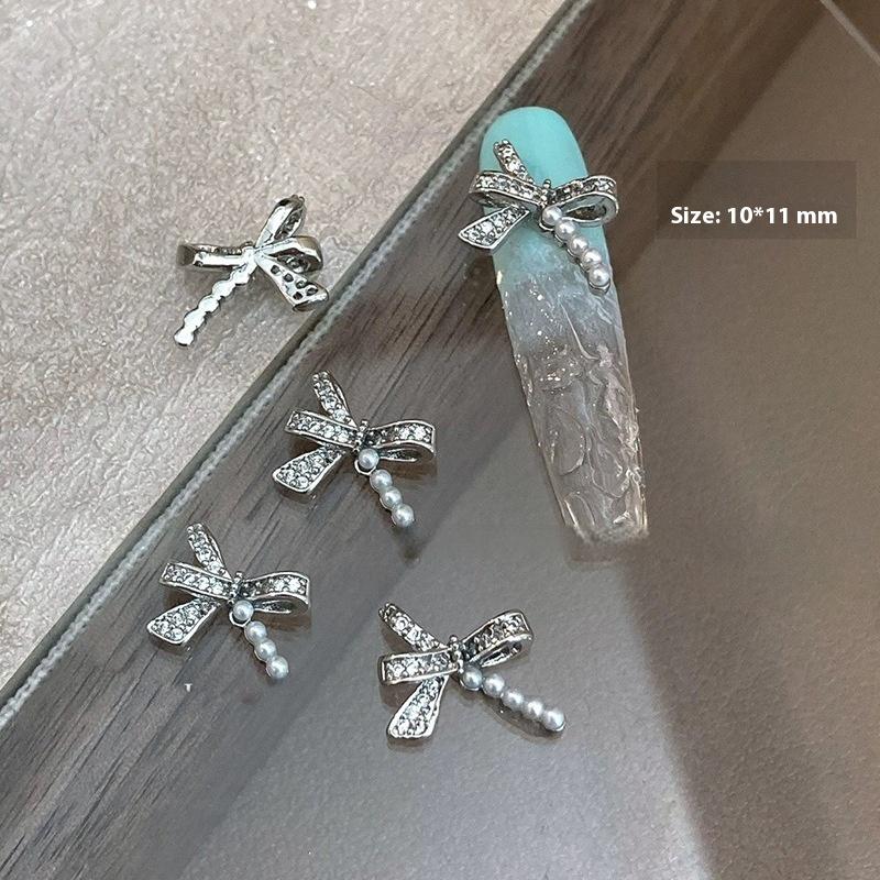 

Luxurious Zircon Nail Decoration 3d Silver Pearl Bow Butterfly Shaped Jewellery Nail Art Charm Diy Manicure Designs Supplies
