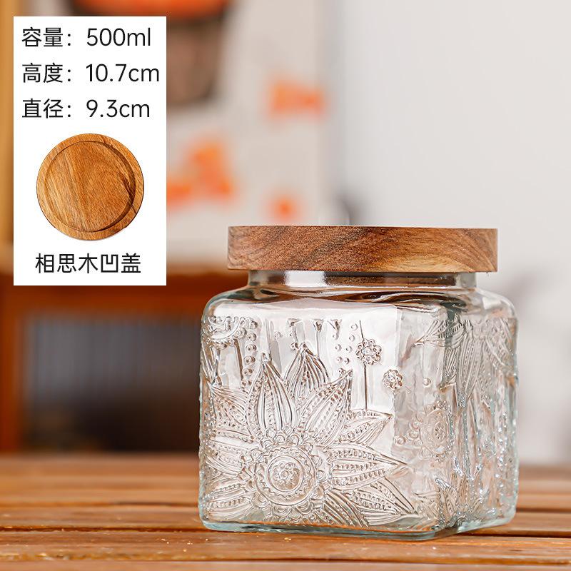 Clear Glass Storage Jar 700ml Candy Jar Household Square Glass Bottle Tea Leaves Grains Dried Fruit Snack Storage Box Home Decor