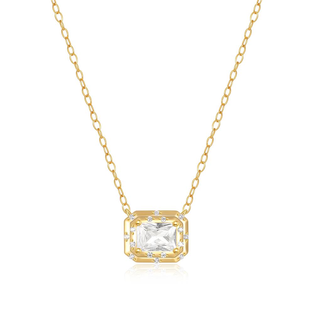 Fashion Jewelry Necklace 925 Sterling Silver Diamond Pendant Necklace square Zircon Gold Plated Necklace Women
