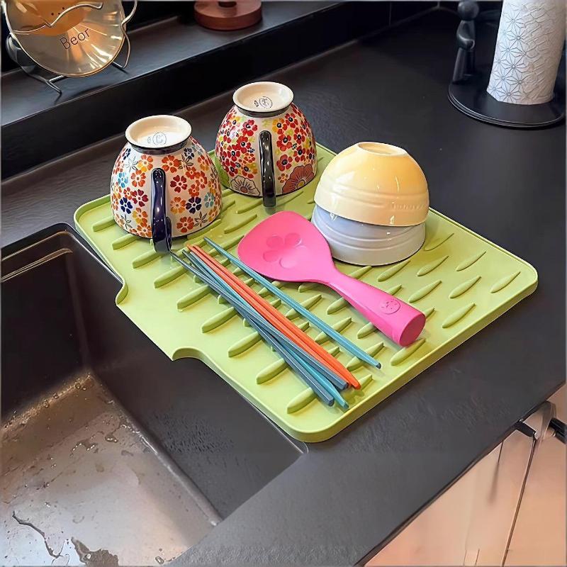Silicone Drain Mat For Sink Kitchen Fruit And Vegetable Dish Draining Drying Mat Household Countertop Heat Insulation Mat