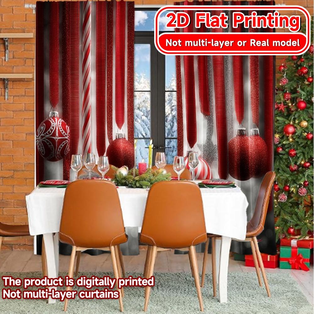 Set Of 2 Flat Printing Curtains Without Rod Christmas Ornaments Snowflakes New Year Festival Fashion Machine Curtain Made Polyester