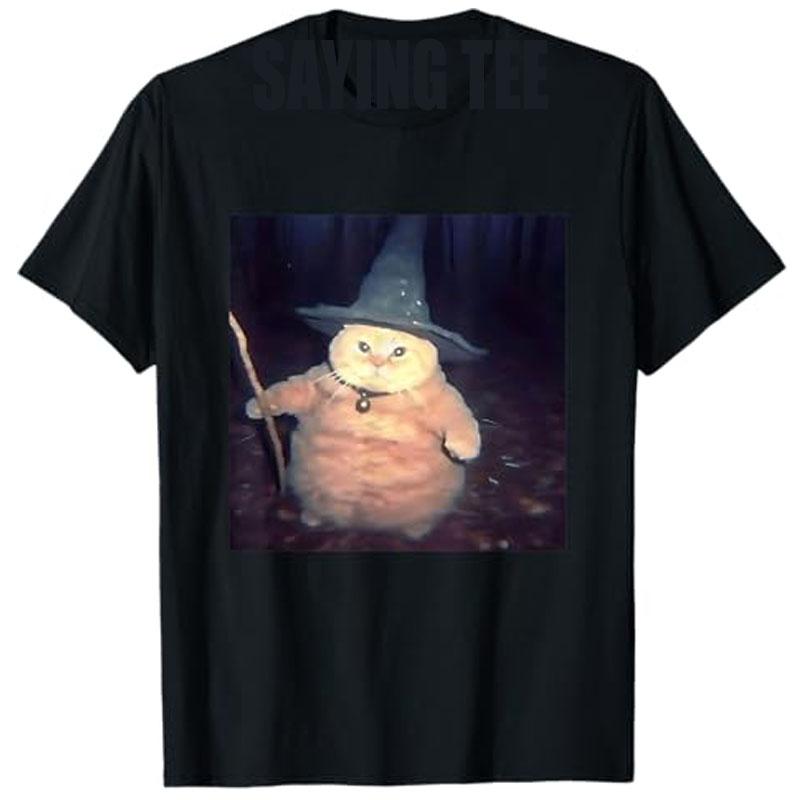 Wizard Cat Weird and Funny Halloween Cat Meme Tshirt Humorous Fashion Cute Cat Pattern Set Short Sleeve Shirt Mens Tshirt
