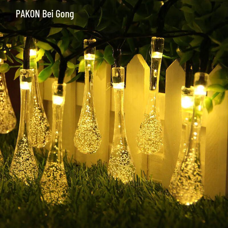 Beigong LED Solar Water Drop String Lights, Warm White, 12m