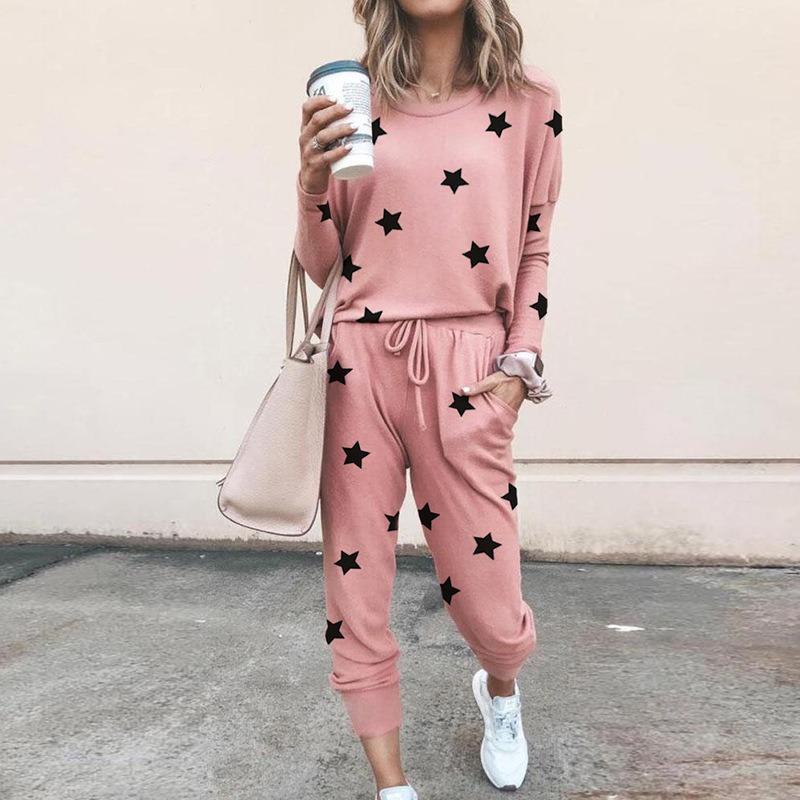 IHUASU Women's Fashion Casual Long Sleeve O-Neck Pants Suits