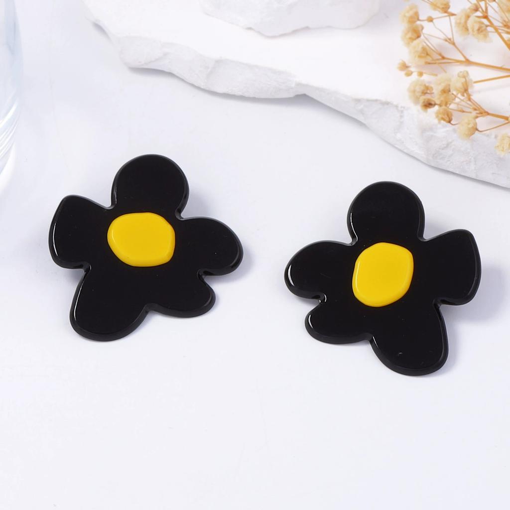 Fashionable Red Acrylic Large Flower Earrings Unique Casual Vacation Charms Jewelry for Women Girls Valentine's Day Gifts