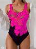 Traje de baño de una pieza con estampado floral sexy de verano, corte ajustado y adelgazante, diseño de espalda baja en U profunda, traje de baño de moda llamativo para vacaciones en la playa y la piscina