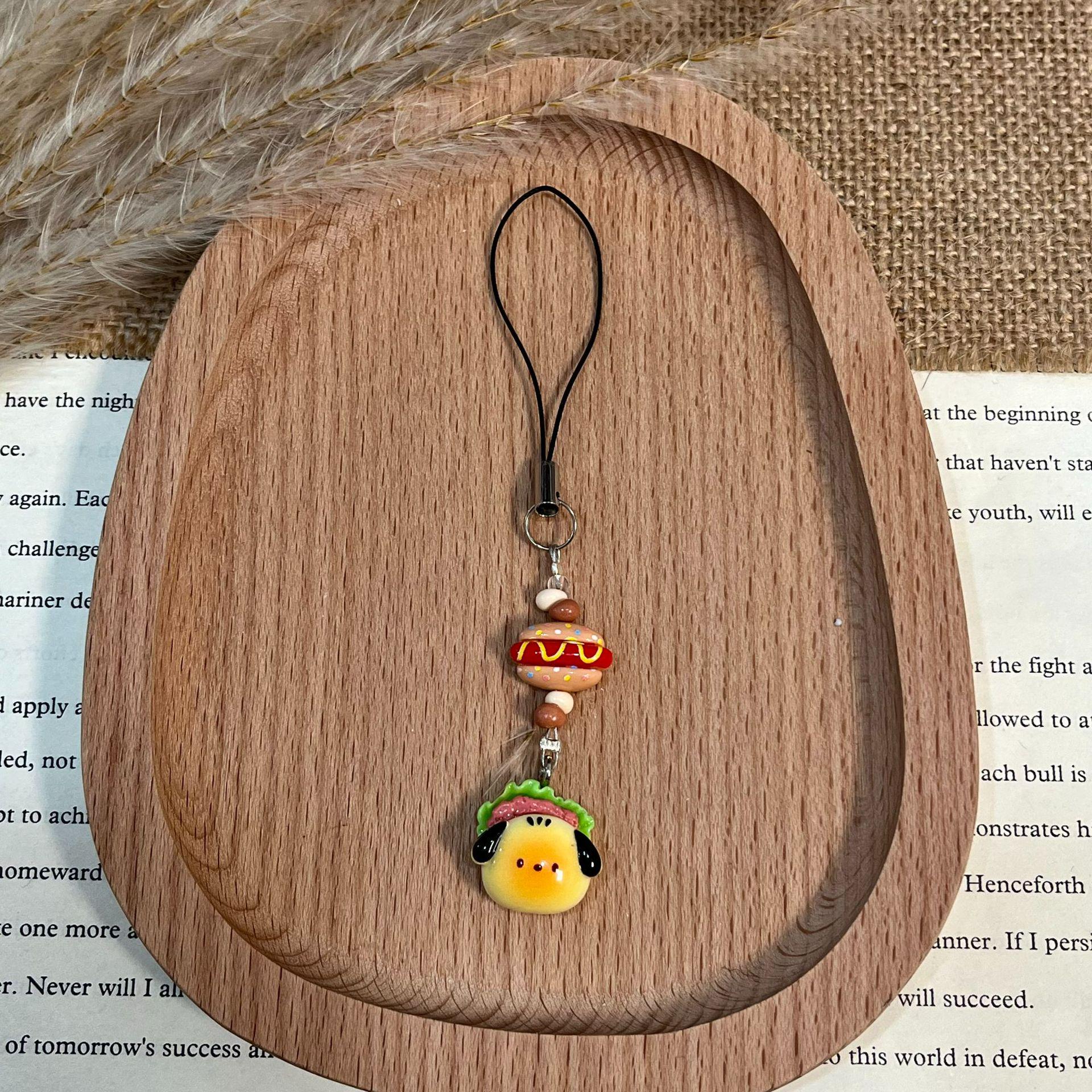 Pochacco Dog Phone Charm - Cute Cartoon Hamburger & Hot Dog Pendant Keychain