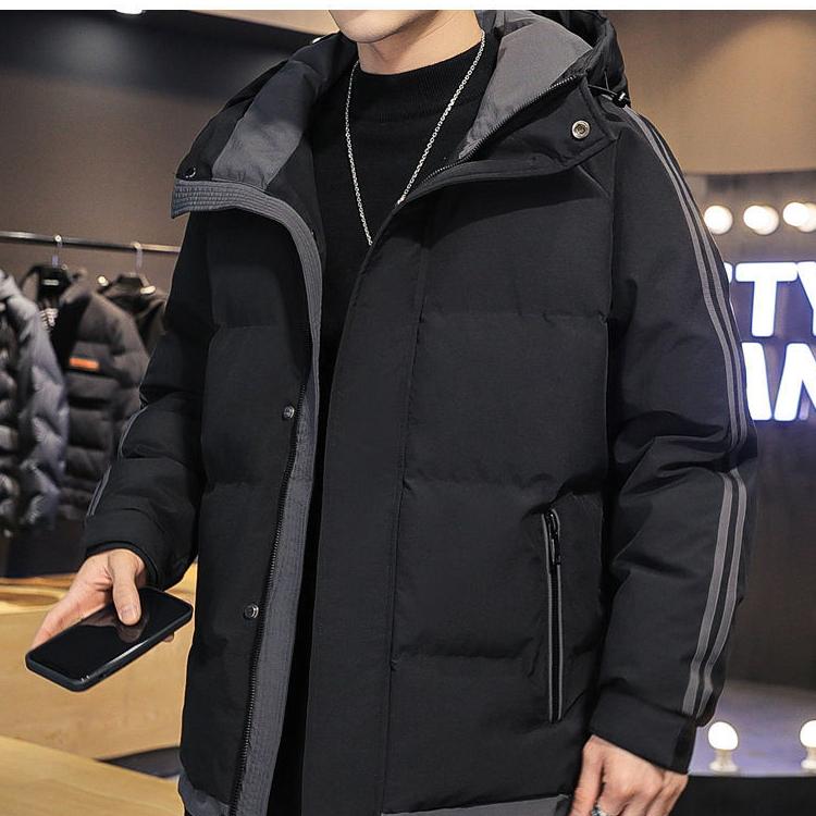 Modischer koreanischer warmer Mantel mit Kapuze, warme, mit Baumwolle gepolsterte Winterjacke für Herren