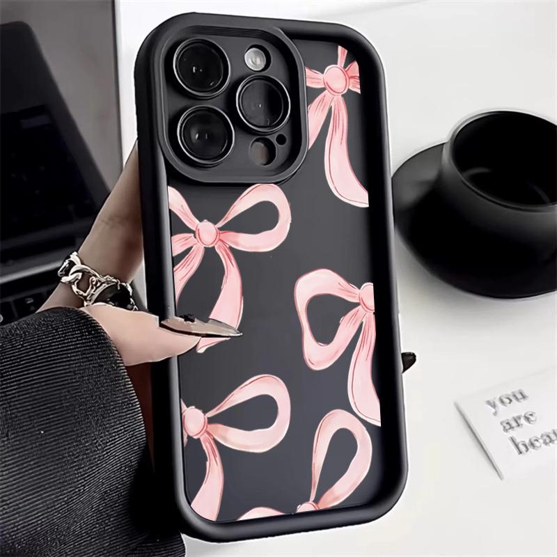Pink Bow Knot Silicone Phone Case For iPhone 15 14 13 12 11 16 Pro Max 7 8 Plus X XS XR SE 2020 Shockproof Candy Soft Cover