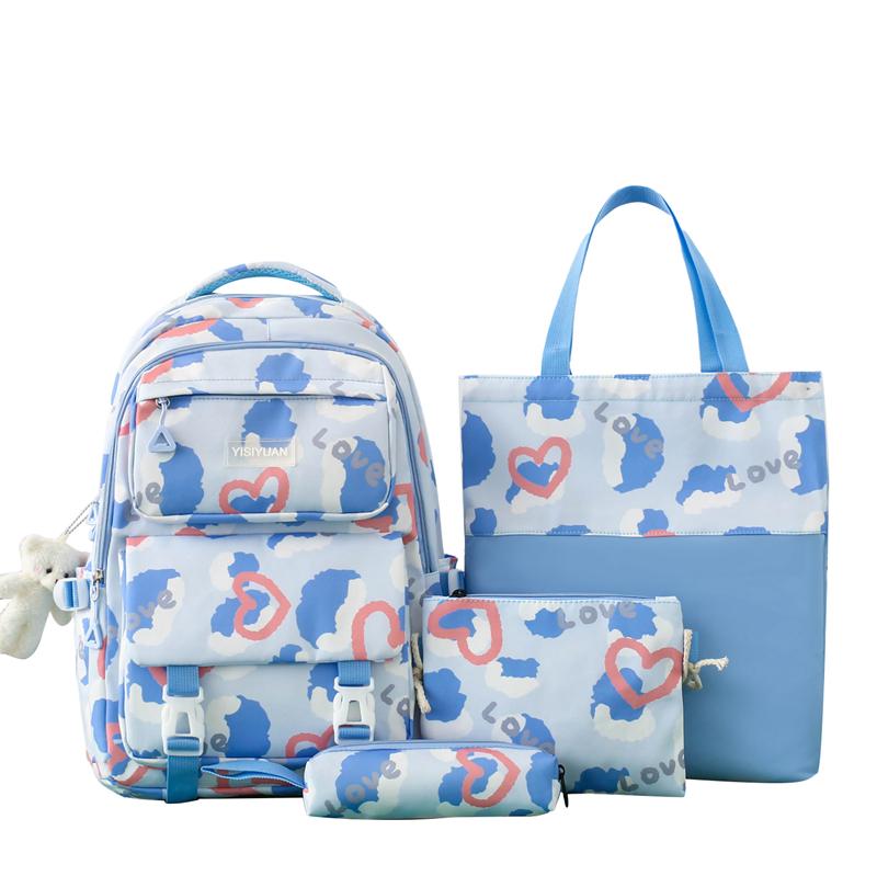 Women's Love Backpack Set Student Large Capacity School Bag Women's Four-Piece Backpack with Pen Bag