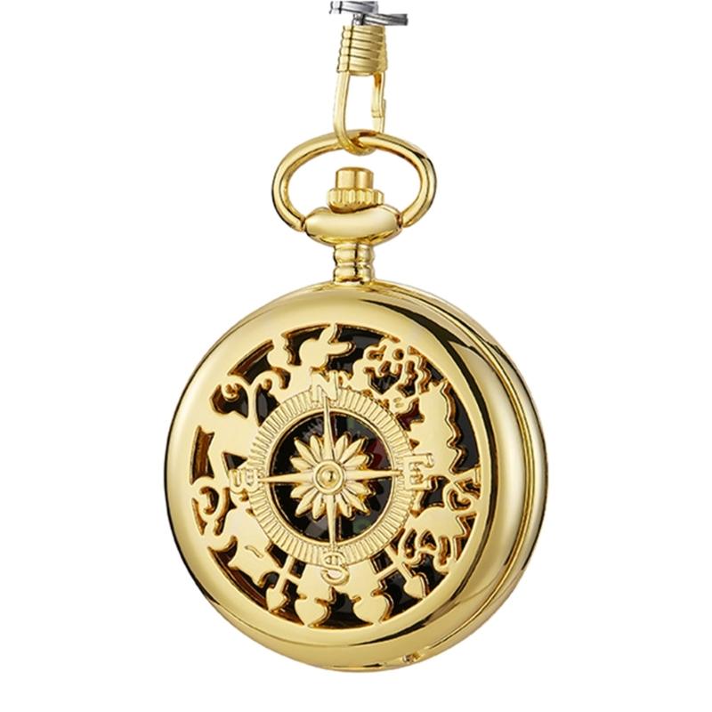 Engrave Pocket Watch Compass Retro Hiking Belt Chain Camping Compass for Sailing Camping, Waterproof Survival Compass