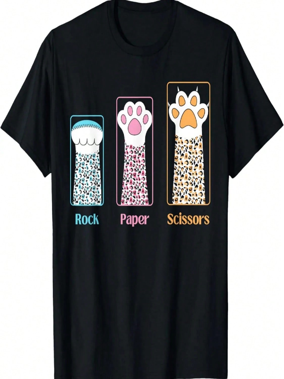 Funny Rock Paper Scissors Leopard Cat Paw T-Shirt S разноцветный
