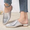 FOREADA Women PU Leather Mules Round Toe Flats Concise Design Ladies Fashion Casual Shoes Spring Autumn Gold Silver 45