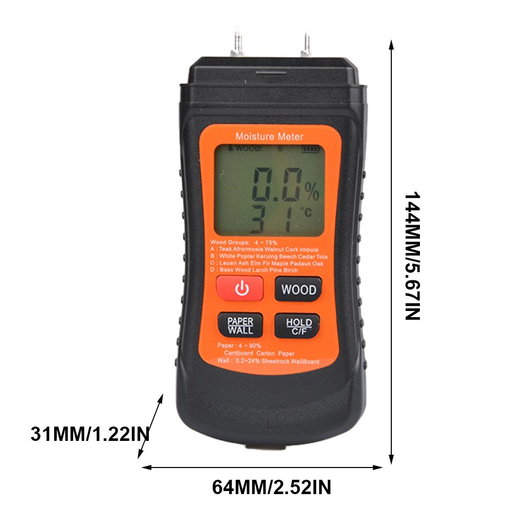 Two Pins Wood Moisture Meter with Temperature Display Digital Paper Humidity Tester Moisture Reader for Lumber Concrete Building