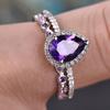 Charming Pear Purple Cubic Zircon Set Rings for Women Wedding Party Temperament Elegant Lady Accessories Fashion Jewelry
