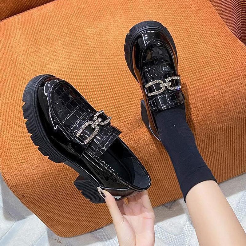 Platform Shoes Children's Super Fire Black Patent Leather Women's New Spring and Autumn British Style Small Leather Shoes