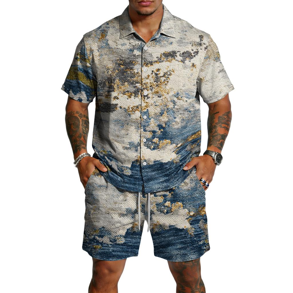 Men's Casual Lightweight Breathable Short-Sleeve Shirt And Shorts Set