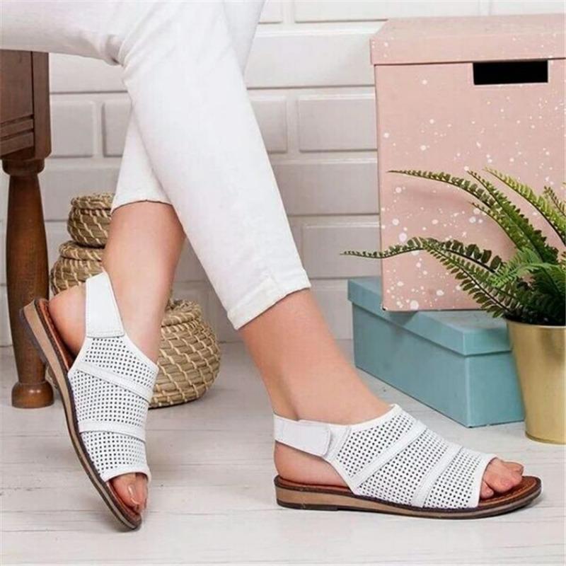 

20 spring and summer new breathable mesh fish mouth flat-soled sandals women s selling hot large size color matching beach shoes 35 белый