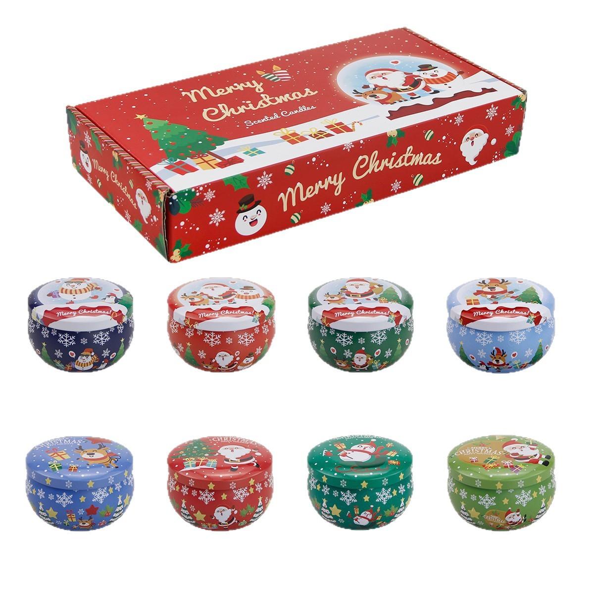 A Set of 8Pcs Christmas/Halloween Candle Sets, with Metal Cans with Lids, Suitable for DIY Crafts, Holiday Decorations, and Gifts ristmas Candles