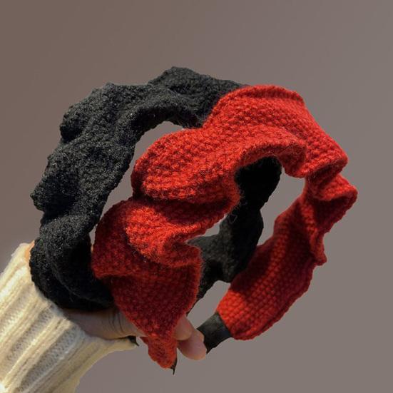 Hair Hoop Non-Pressing Design Soft Knit Headband Wide Pleated High Hair Accessory Crown Autumn Winter