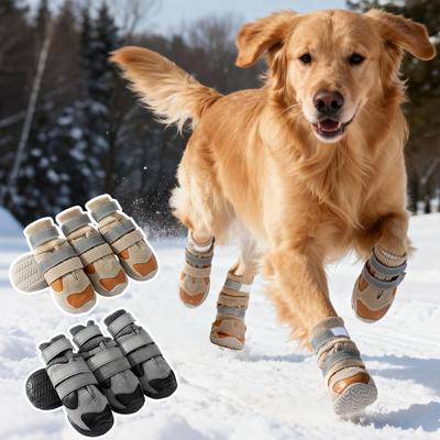 Winter Warme Hundeschuhe Anti-Rutsch Golden Retriever Bulldogge Schuhe Groß Outdoor Lichter Nacht Welpen Stiefel Samt Doppelten Schnallen