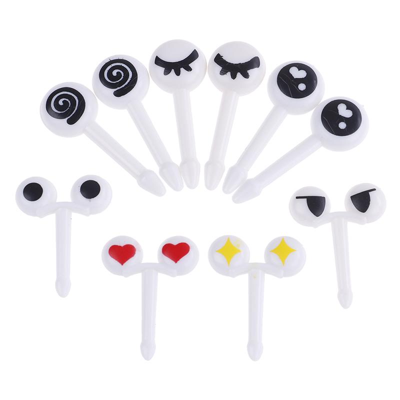 10Pcs Reusable Eye Mini Fruit Fork Sign Cartoon Kids Food Picks Desert Toothpick