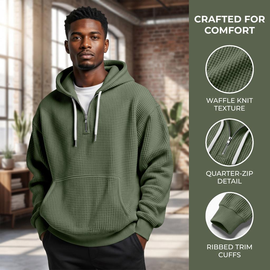 Men's Half Zip Hoodie Knit Color Casual Sweatshirt