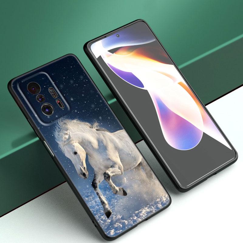 Pouzdro na telefon s běžícím koněm pro Xiaomi Mi A2 8 9 SE Note 10 10T 11 12 Lite 9T 11T 12S 12T Pro A3 6X 12X Měkký TPU Černý kryt