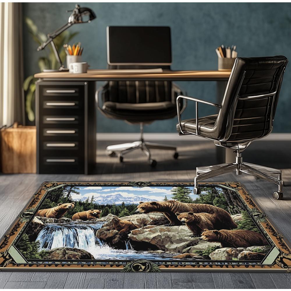 Mountain bear family scene crystal velvet carpet nature wildlife design living room rug for rustic cabin style decor 80x120cm