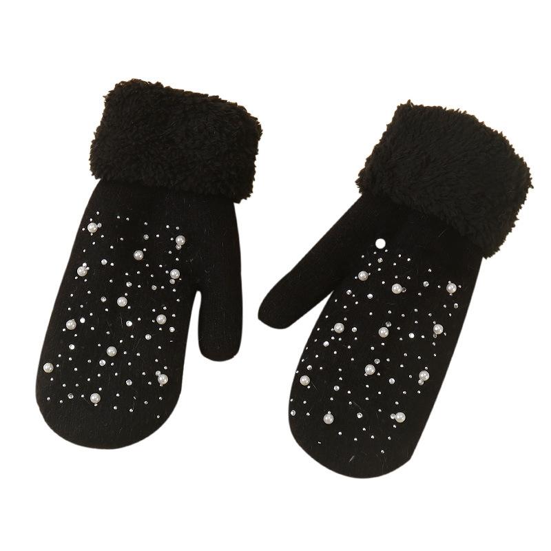 Personalized Cute Girl's Heart Lamb Velvet Beaded Gloves All Inclusive Winter Gloves Thickened Warm Couple Gloves