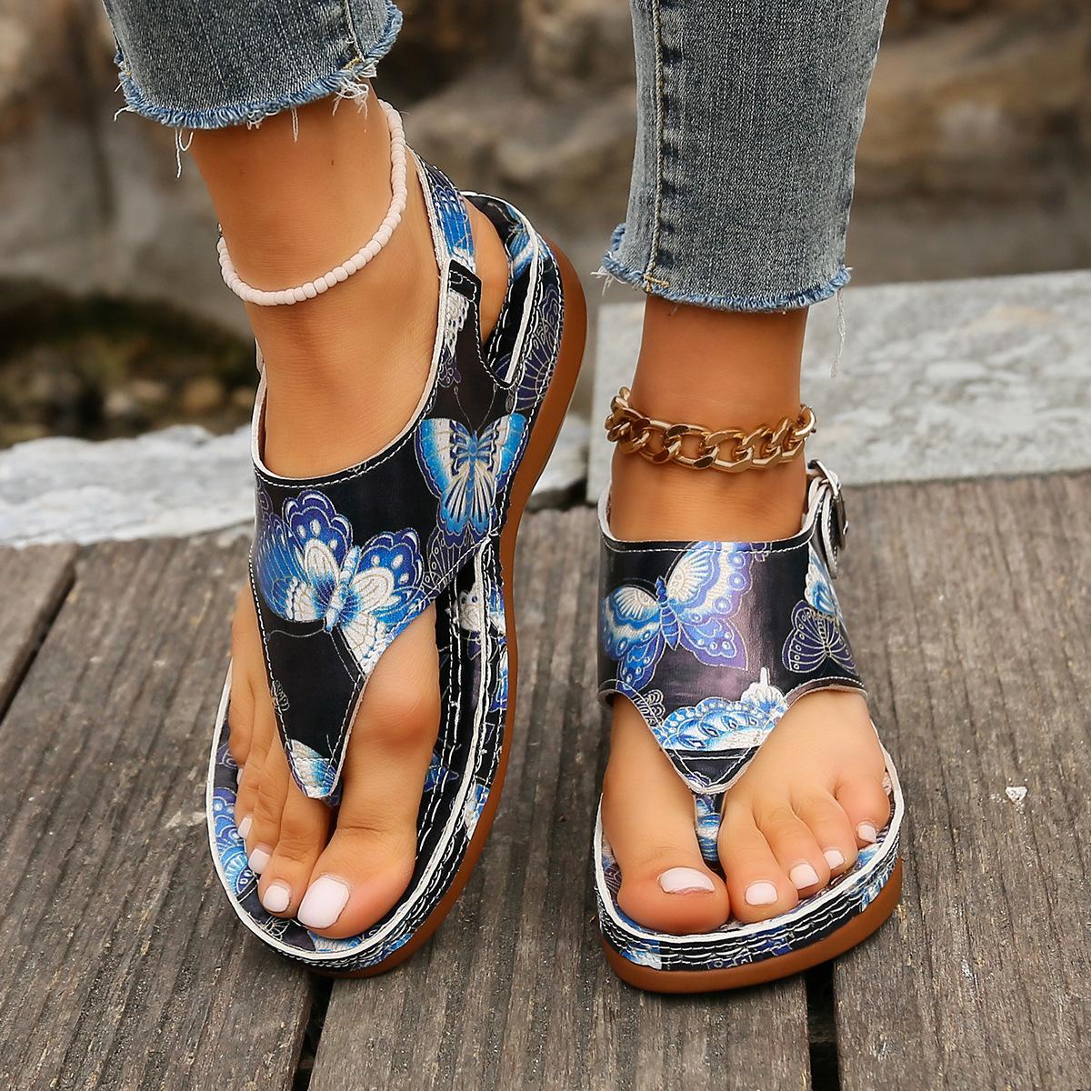 

Large size herringbone sandals women s 2024 new ethnic style embroidered flowers back strap wedge sandals women 43 синій