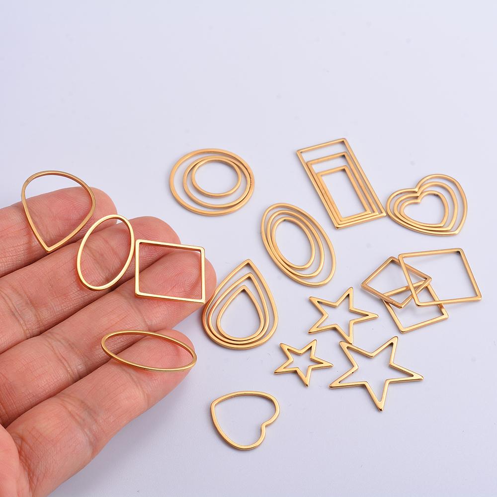 20pcs 3 Size Gold Stainless Steel Charm Pendant Open Bezels Hollow Pressed Resin Frame Mold Bezel DIY Jewelry Making Accessories